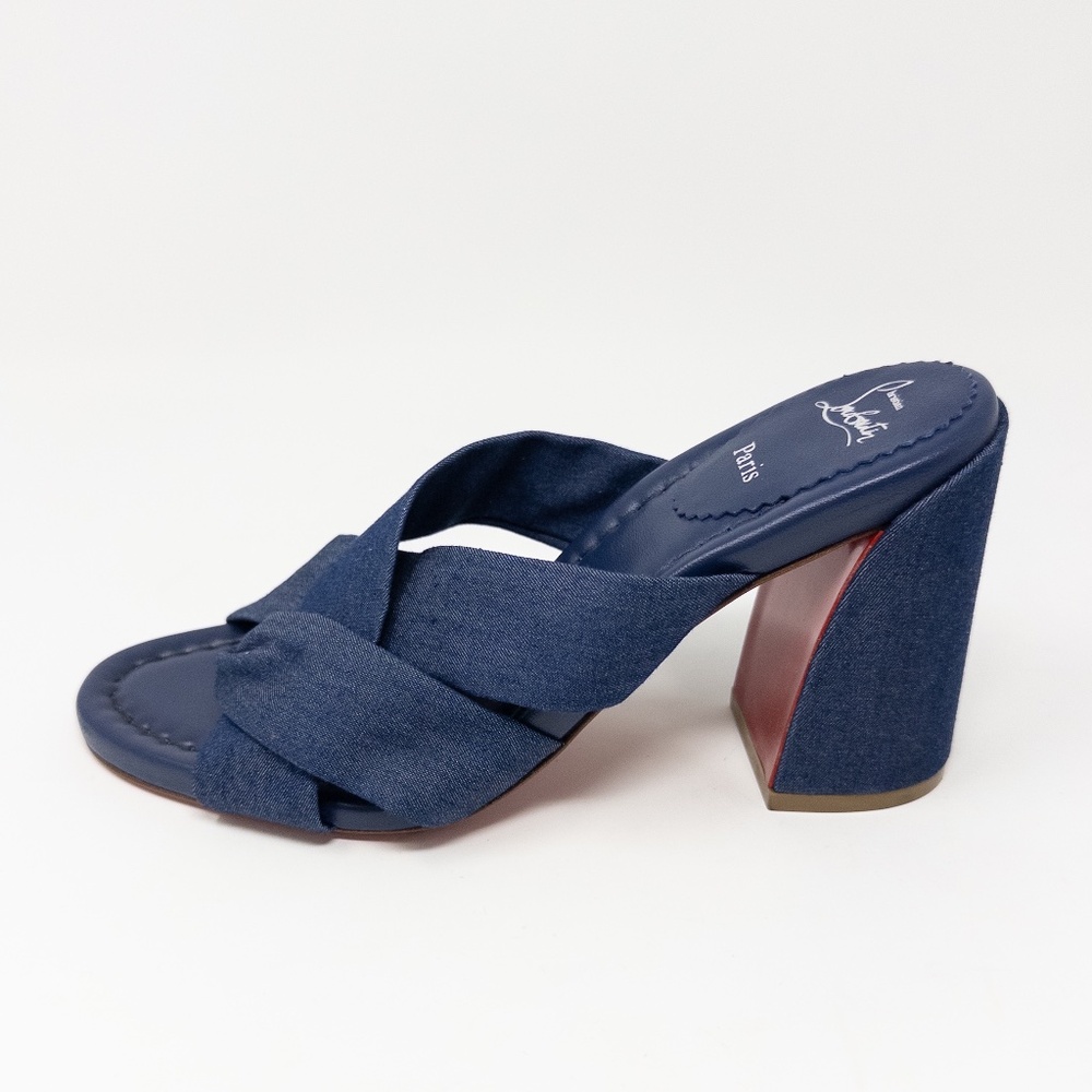 Christian Louboutin Denim Disco Club Sandals Mules Block Heels Size 36 EU
